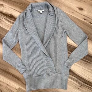 Banana Republic Womens Small S Gray Shawl Collar Wrap Sweater Ribbed Knit 2010